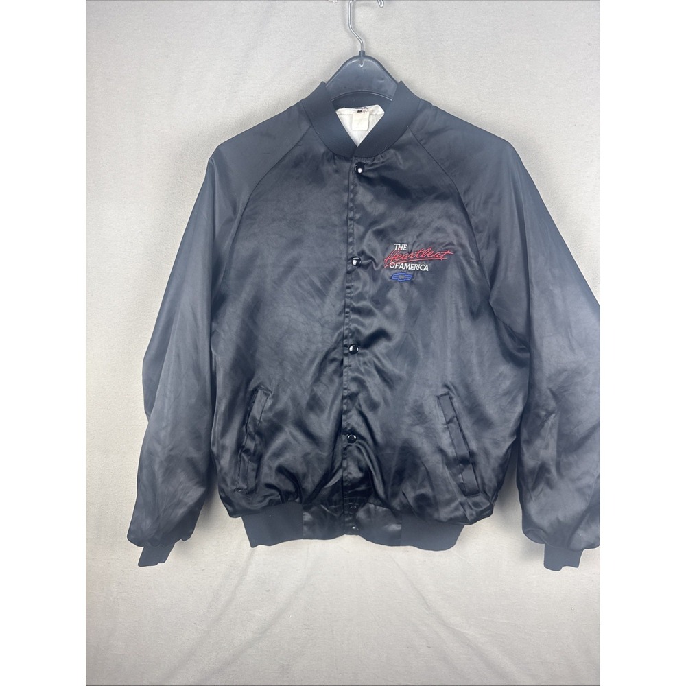 Vintage 80s Chevrolet Heartbeat Of America Satin Jacket Black Size L West Ark